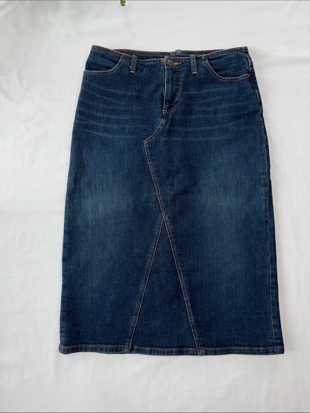 Sergio Tacchini Dark Indigo Denim Midi Skirt with Front Stitch Panel